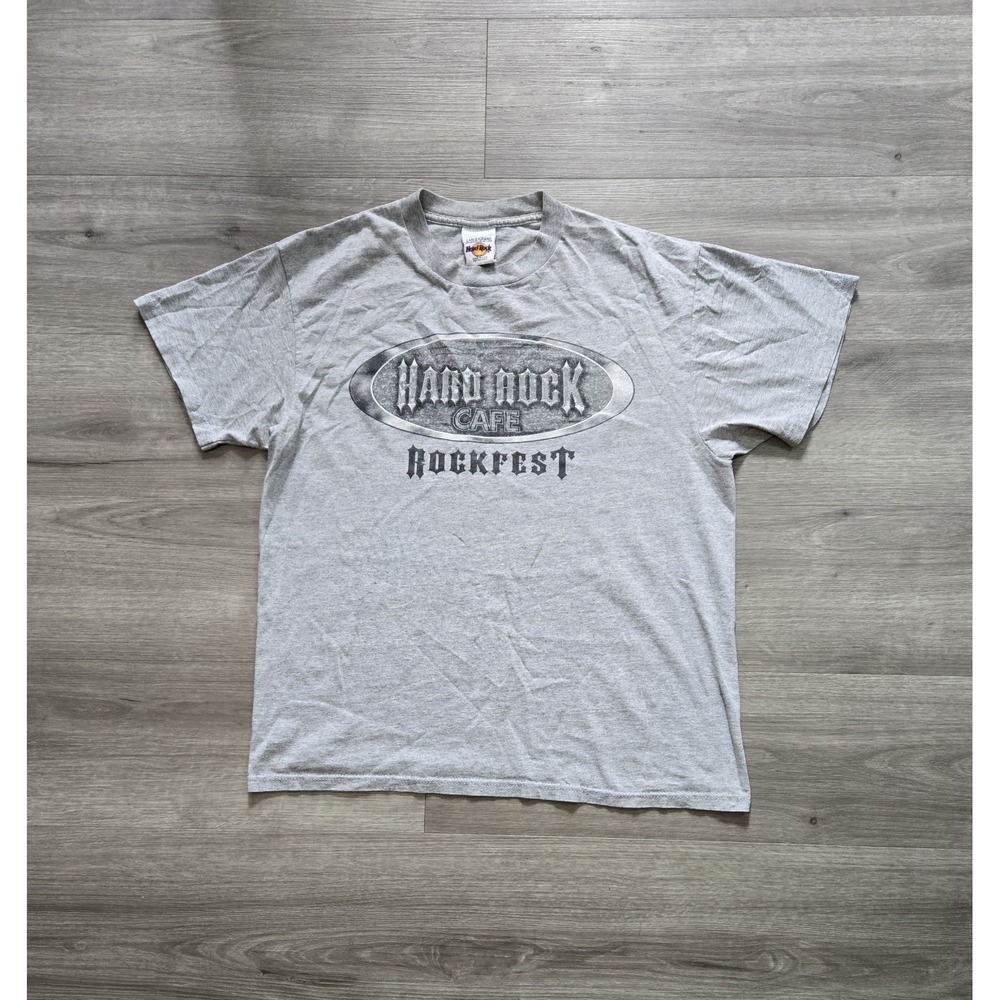 Vintage Hard Rock Cafe Rockfest Chicago T-Shirt Gray Size Large Made in USA